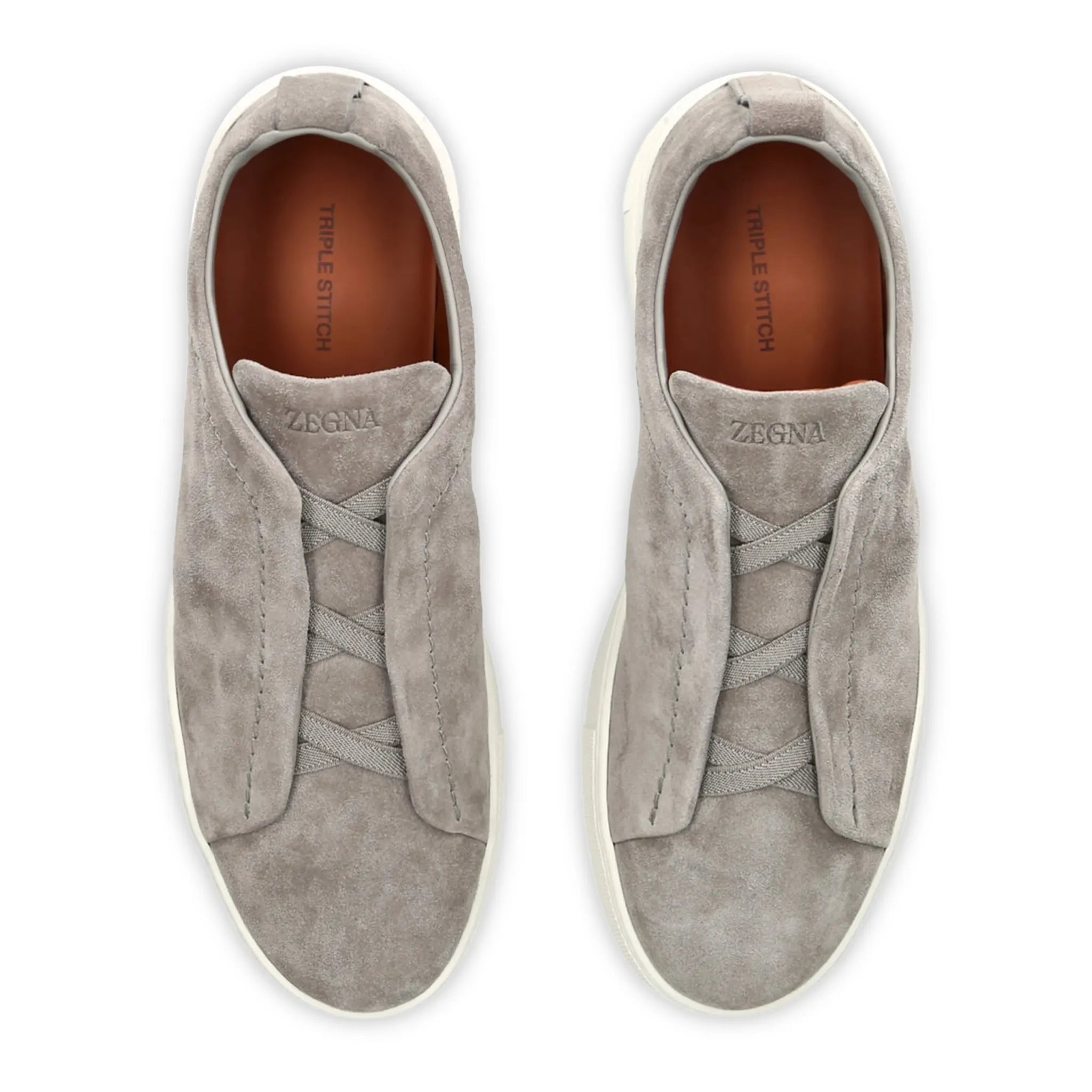 Upper View of Zegna Triple Stitch Suede Grey Light Sneaker